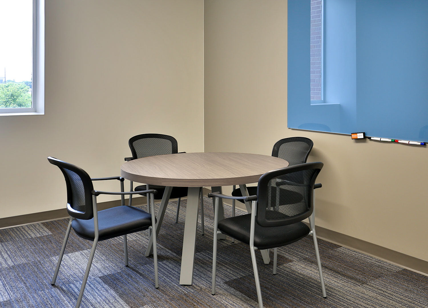 60" Round Angled-Leg Table - Shadow Elm + Electric White